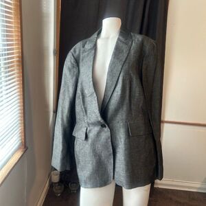 Talbots Gray/Black 1 button Linen blend blazer, size 18W